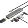 Portronics Mport 52 USB C Hub Dock (7-in-1), Multiport Adapter with 4K HDMI, 60 W PD Charging, USB 3.0/2.0 & USB Type-C Data Ports at up to 10 Gbps, microSD & SD Card Reader for Laptops(Grey)