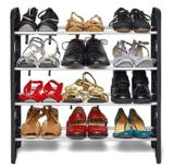 Ebee Plastic Pipe Foldable Shoe Rack with 4 Shelves (Black)