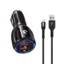 Wireless Gold 33W Dual Port Car Charger, QC 3.0 Fast Charging, USB-A 18W + 15W, DC 12V-24V Input, Advanced Safety Protection (Black)
