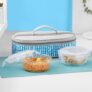 Vogue Borosilicate Glass Lunchbox with Bag | 2pc Round Container (400 ml Each), Horizontal | Microwave & Dishwasher Safe, Leakproof | Tiffin for Office, School, College | Blue (BGFGLTIF0018)