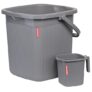 Modware Square Ribbon Plastic Bucket Set with Mug | 20 L Bathroom Bucket with Handle + 1L Mug | Heavy-Duty Polypropylene + Co-Polymer | Stylish & Durable Bath Set (Grey)