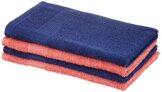 Amazon Brand – Solimo Cotton 4 Piece Hand Towel Set, 380 GSM (Twilight Blue, Coral Pink)
