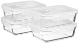 Amazon Brand – Solimo Set of 4 Borosilicate Glass Containers | Air-Vent Lids| For Kitchen/Tiffin | Rectangle| 1,000 ml Each| Transparent