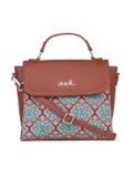 ZOUK Kolkata Nouveau Motif Printed Vegan Leather Green Statement Sling Bag With Handle For Women’s Girls