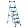 Amazon Basics – Foldable Step Ladder with Tool Tray, Safety-Clutch Lock, Ribbed Steps, Anti-Skid Rubber Shoes, 5 Steps (Iron Ladder, Black & Blue)
