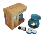 Pure Source India Ceramic Aroma Gift Set with 10 Ml Ocean Breeze Aroma Oil and 4 Tea Candles (Blue)