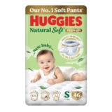 Huggies Natural Soft Premium Baby Diaper Pants, Our No.1 Soft Pants, Small (S) Size (4-8 Kgs), Pack of 46 diapers | Cloud Softness All over with India’s 1st Cloud Touch BeltTM