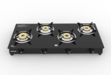 Butterfly Alpha Max 4 Burner Glass Top Gas Stove | Removable Drip Tray | Brass Burner Gas Stove with Tri‑Flow Jumbo Burner| 5 Years Warranty