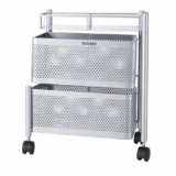 Amazon Brand – Solimo 360° Revolving Preassembled Heavy-Duty 2 Layer Square Portable Trolley with Wheels | Multipurpose Storage Racks | Books, Fruits and Vegetables (Matte,Silver)