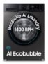 Samsung 9 kg, 5 star, AI EcoBubble, Super Speed, Wi-Fi, Hygiene Steam with Inbuilt Heater, Digital Inverter, Fully-Automatic Front Load Washing Machine (WW90DG5U24AXTL, Inox)