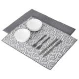 Amazon Brand – Solimo Water Absorbing Dish Drying Mat for Kitchen Counter | Drainer Mat | Place Mat (Set of 2 | Printed Grey & Grey)