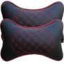 DETACHI Faux Leather Car Neck Rest Pillow/Cushion Set of Pillows Compatible with All Cars (Black, with RED Embroidery) – Pack of 2 Pieces