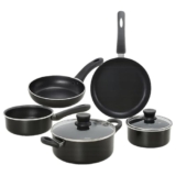 Amazon Brand – Solimo Non-Stick 5-Piece Cookware Set | Induction & Gas Compatible | Aluminium Construction | Includes Saucepans, Frypans & Casserole with Glass Lids