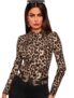 Dream Beauty Fashion Women’s Mock High Neck Leopard Print Full Sleeve Top Slim Fit (Empire-Cheetah Black-L)