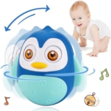 VEZIMON Roly Poly Tumbling Toy, Sweet Musical Toy, Push and Shake Wobbling Bell Sounds, Penguine Shape, Suitable for Kids 3 Months to 2 Years, Size 13 cm, Blue Colour