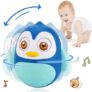 VEZIMON Roly Poly Tumbling Toy, Sweet Musical Toy, Push and Shake Wobbling Bell Sounds, Penguine Shape, Suitable for Kids 3 Months to 2 Years, Size 13 cm, Blue Colour