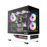 Ant Esports Crystal Spectra Computer Case/Gaming Cabinet – Black & White | Pre-Installed 5 ARGB Infinity Mirror PWM Fans
