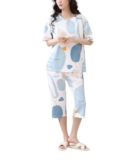 Lunza Women’s Cotton Pajama Set with Top & Pants|| Korean Night Suit|| Lightweight Printed Set || Soft & Comfy Sleepwear for Girls & Women (Blue, S)