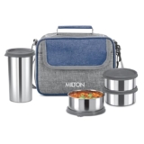 MILTON Daily Meal Lunch Box with Unisex Bag, 3 Stainless Steel Containers 300 ml Each & Tumbler 400 ml, Leak-Proof Tiffin for Office, College, Picnic, Blue