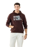 SNITCH Men Casual Jacket| Oversized Fit Hooded Neck Graphic Print Pullover | Warm Cotton Polyester Blend Fleece with Kangaroo Pocket for Winter Wear & Everyday Use | Brown