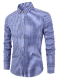 Glowic Men’s Checkered Casual Shirt | Full Sleeve Button-Down Shirt | Comfortable Breathable Fabric | Perfect for Casual Office and Outing Wear (in, Alpha, L, Regular, Blue)
