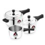 Bergner Sorrento Stainless Steel Outer Lid Pressure Cooker Combo – 5 Liters Cooker, 2 Litres and 3 Litres Cooker with a Common Lid, Heavy Bottom, Healthy Cooking – Induction and Gas Stove Ready