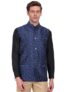 SKAVIJ Men’s Indian Dupion Silk Printed Nehru Jacket Waistcoat Blue_S