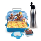 SIGNORA WARE Delight C Chipmunk Stainless Steel Printed Lunch Box Set for Kids | Airtight Clip Lock Lid | Compact & Sleek Size | Great for Picnics & Outdoors (850ml + 160ml + 750ml Bottle | Blue)