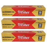 Freshee 72m Aluminium Silver Kitchen Foil Roll Paper Pack of 3, 11 Micron Thick Food wrap Disposable Food Parcel Fresh Food